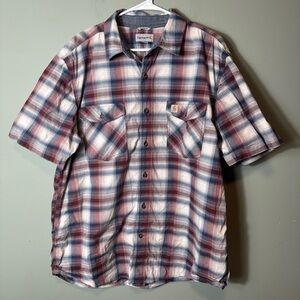 Carhartt Men’s Short Sleeve Button Front Plaid Shirt XL Regular